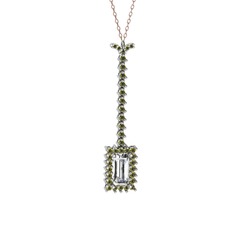 Via Kolye - Beyaz zirkon ve peridot 925 ayar gümüş kolye (40 cm rose altın rolo zincir) #hf0mw8