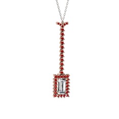 Swarovski ve garnet 925 ayar rose altın kaplama gümüş kolye (40 cm beyaz altın rolo zincir)