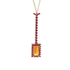 Via Kolye - Sitrin ve rodolit garnet 925 ayar rose altın kaplama gümüş kolye (40 cm altın rolo zincir) #pnx4q1