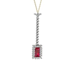 Via Kolye - Rodolit garnet ve swarovski 18 ayar beyaz altın kolye (40 cm altın rolo zincir) #poniq8