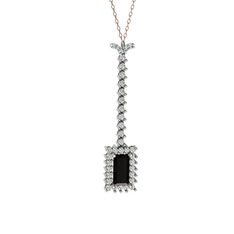 Via Kolye - Siyah zirkon ve beyaz zirkon 925 ayar gümüş kolye (40 cm rose altın rolo zincir) #z5iq6p