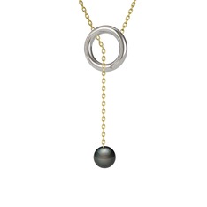 Fien İnci Kolye - Siyah inci 14 ayar beyaz altın kolye (60 cm gümüş rolo zincir) #1ihm0qq