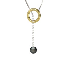 Fien İnci Kolye - Siyah inci 925 ayar altın kaplama gümüş kolye (60 cm gümüş rolo zincir) #cwv1la