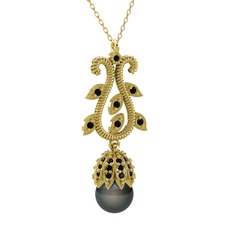 Şah İnci Kolye - Siyah inci ve siyah zirkon 18 ayar altın kolye (40 cm altın rolo zincir) #ho26n2