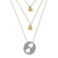 Üçlü Kalp Kolye - 925 ayar altın kaplama gümüş kolye (45 cm altın rolo zincir) #1d6nom0