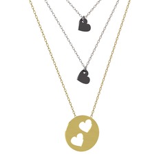 Üçlü Kalp Kolye - 925 ayar siyah rodyum kaplama gümüş kolye (45 cm beyaz altın rolo zincir) #1jred6x