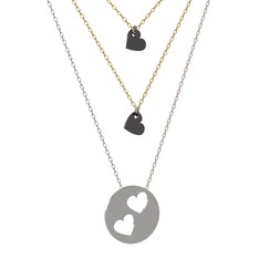 Üçlü Kalp Kolye - 925 ayar siyah rodyum kaplama gümüş kolye (45 cm altın rolo zincir) #1mwcmhm