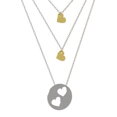 Üçlü Kalp Kolye - 14 ayar altın kolye (45 cm gümüş rolo zincir) #1yrylah