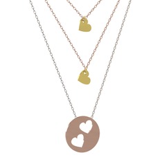 Üçlü Kalp Kolye - 14 ayar altın kolye (45 cm rose altın rolo zincir) #ajnykx