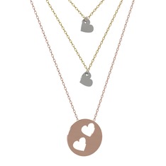 Üçlü Kalp Kolye - 18 ayar beyaz altın kolye (45 cm altın rolo zincir) #ayj3tj