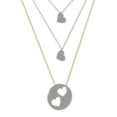Üçlü Kalp Kolye - 8 ayar beyaz altın kolye (45 cm gümüş rolo zincir) #b7n0s1