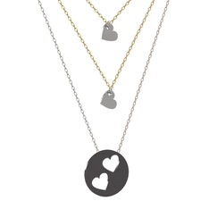 Üçlü Kalp Kolye - 8 ayar beyaz altın kolye (45 cm altın rolo zincir) #kmb9pf