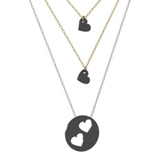 Üçlü Kalp Kolye - 925 ayar siyah rodyum kaplama gümüş kolye (45 cm altın rolo zincir) #lx0xw6