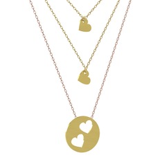 Üçlü Kalp Kolye - 14 ayar altın kolye (45 cm altın rolo zincir) #nx4imn