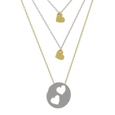 Üçlü Kalp Kolye - 18 ayar altın kolye (45 cm beyaz altın rolo zincir) #tpfhni