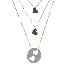 Üçlü Kalp Kolye - 925 ayar siyah rodyum kaplama gümüş kolye (45 cm beyaz altın rolo zincir) #uin7pt