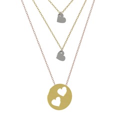 Üçlü Kalp Kolye - 18 ayar beyaz altın kolye (45 cm altın rolo zincir) #z9cwe4