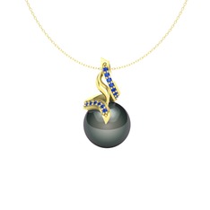 Kraliyet İnci Kolye - Siyah inci ve lab safir 8 ayar altın kolye (40 cm altın rolo zincir) #107es6j