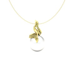 Kraliyet İnci Kolye - Inci ve peridot 8 ayar altın kolye (40 cm altın rolo zincir) #13gxef5