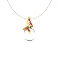 Kraliyet İnci Kolye - Inci ve rodolit garnet 18 ayar altın kolye (40 cm rose altın rolo zincir) #18h7kwl