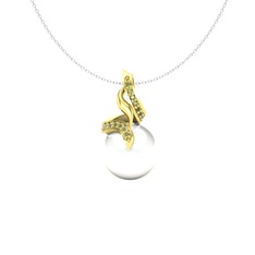 Kraliyet İnci Kolye - Inci ve peridot 18 ayar altın kolye (40 cm beyaz altın rolo zincir) #1nnk272