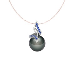 Kraliyet İnci Kolye - Siyah inci ve lab safir 925 ayar gümüş kolye (40 cm gümüş rolo zincir) #36h3e9