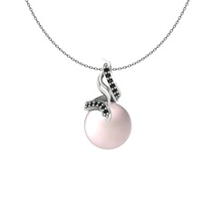 Kraliyet İnci Kolye - Pembe inci ve siyah zirkon 18 ayar beyaz altın kolye (40 cm gümüş rolo zincir) #4q53ks