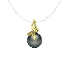 Siyah inci ve peridot 8 ayar altın kolye (40 cm beyaz altın rolo zincir)