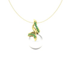 Kraliyet İnci Kolye - Inci ve yeşil kuvars 18 ayar altın kolye (40 cm altın rolo zincir) #89lysl