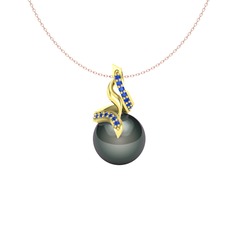 Kraliyet İnci Kolye - Siyah inci ve lab safir 14 ayar altın kolye (40 cm rose altın rolo zincir) #e8k7ve