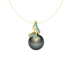 Kraliyet İnci Kolye - Siyah inci ve akuamarin 14 ayar altın kolye (40 cm gümüş rolo zincir) #ii2e29