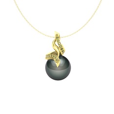 Siyah inci ve peridot 18 ayar altın kolye (40 cm altın rolo zincir)
