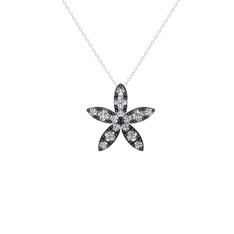 Yasemin Çiçeği Kolye - Beyaz zirkon 925 ayar siyah rodyum kaplama gümüş kolye (40 cm gümüş rolo zincir) #10yvmjt