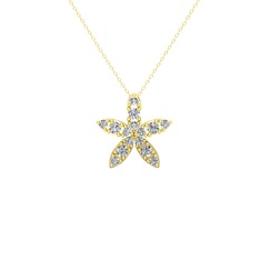 Yasemin Çiçeği Kolye - Beyaz zirkon 8 ayar altın kolye (40 cm gümüş rolo zincir) #112xw9b
