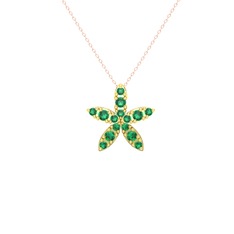 Yasemin Çiçeği Kolye - Yeşil kuvars 14 ayar altın kolye (40 cm gümüş rolo zincir) #12apgg0