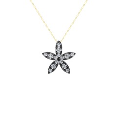 Yasemin Çiçeği Kolye - Beyaz zirkon 925 ayar siyah rodyum kaplama gümüş kolye (40 cm altın rolo zincir) #18jtcor
