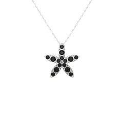 Yasemin Çiçeği Kolye - Siyah zirkon 18 ayar beyaz altın kolye (40 cm gümüş rolo zincir) #1feotxi