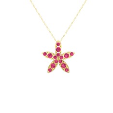 Yasemin Çiçeği Kolye - Rodolit garnet 18 ayar altın kolye (40 cm altın rolo zincir) #1h1wugw