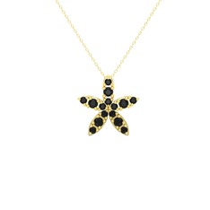 Yasemin Çiçeği Kolye - Siyah zirkon 925 ayar altın kaplama gümüş kolye (40 cm gümüş rolo zincir) #1sf84hd