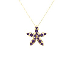 Yasemin Çiçeği Kolye - Ametist 925 ayar altın kaplama gümüş kolye (40 cm gümüş rolo zincir) #34qqui