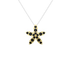 Yasemin Çiçeği Kolye - Siyah zirkon 18 ayar altın kolye (40 cm gümüş rolo zincir) #9og8o9
