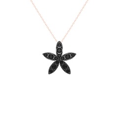 Yasemin Çiçeği Kolye - Siyah zirkon 925 ayar siyah rodyum kaplama gümüş kolye (40 cm rose altın rolo zincir) #cnhlyr
