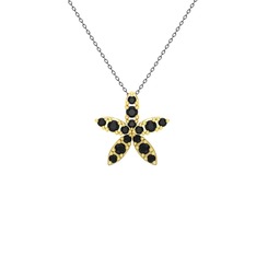 Yasemin Çiçeği Kolye - Siyah zirkon 18 ayar altın kolye (40 cm gümüş rolo zincir) #eqre6y