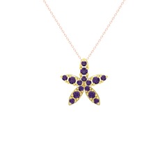Yasemin Çiçeği Kolye - Ametist 18 ayar altın kolye (40 cm rose altın rolo zincir) #g5sxoe
