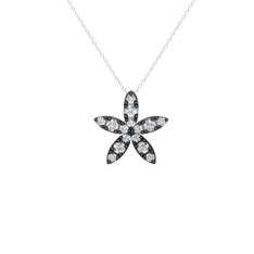 Yasemin Çiçeği Kolye - Pırlanta 925 ayar siyah rodyum kaplama gümüş kolye (0.3 karat, 40 cm beyaz altın rolo zincir) #gc78tn