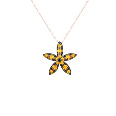Yasemin Çiçeği Kolye - Sitrin 925 ayar siyah rodyum kaplama gümüş kolye (40 cm rose altın rolo zincir) #x0c4ew
