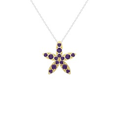 Yasemin Çiçeği Kolye - Ametist 8 ayar altın kolye (40 cm gümüş rolo zincir) #zbe6wz