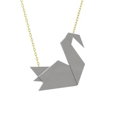 Origami Kuğu Kolye - 14 ayar beyaz altın kolye (40 cm altın rolo zincir) #1f1ztjo