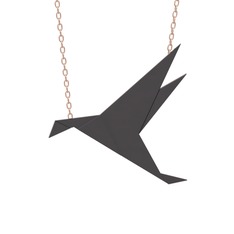 Origami Kuş Kolye - 925 ayar siyah rodyum kaplama gümüş kolye (40 cm rose altın rolo zincir) #1fb8vjn
