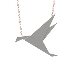 Origami Kuş Kolye - 14 ayar beyaz altın kolye (40 cm gümüş rolo zincir) #3520ve